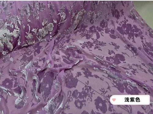 Velvet Silk Crepe Mulberry Burnt Out Fabric | By the Meter