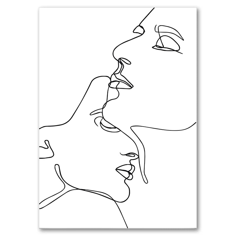Black And White Line Drawing Couple Kiss Canvas Prints Heart Art Painting Hand In Hand Poster Minimalist Pictures Home Decor Peaceful Pleasures Health and Wellness