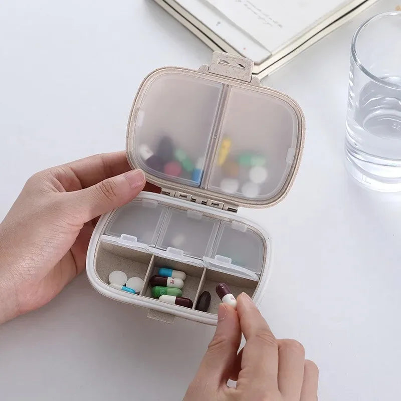Mini Portable 8 Grids Sealed Wheat Pill Box Travel Medicine Organizer Tablets Storage Dispenser Container Peaceful Pleasures Health and Wellness