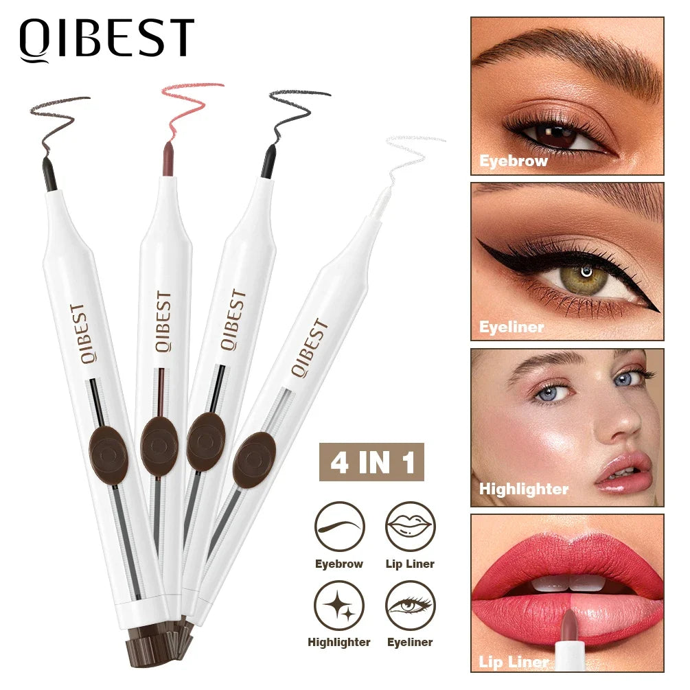 QIBEST New Design 4-IN-1 Multi Use Makeup Pen Include Eyeliner, Lip liner, Eyebrow pencil And Highlighter Lasting Cosmetic Stick Peaceful Pleasures Health and Wellness 4 In 1 Pen