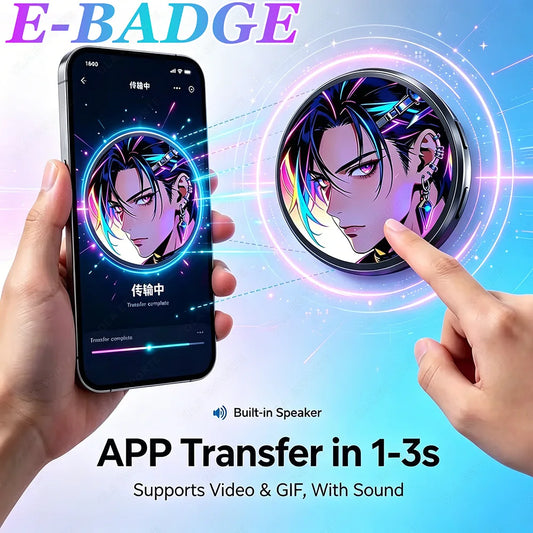 Electronic Badge HD Display Screen 1.50-inch HD Display Bluetooth 6.0 GIF Video Playback Touch Screen LED Audible Video Play Peaceful Pleasures Health and Wellness