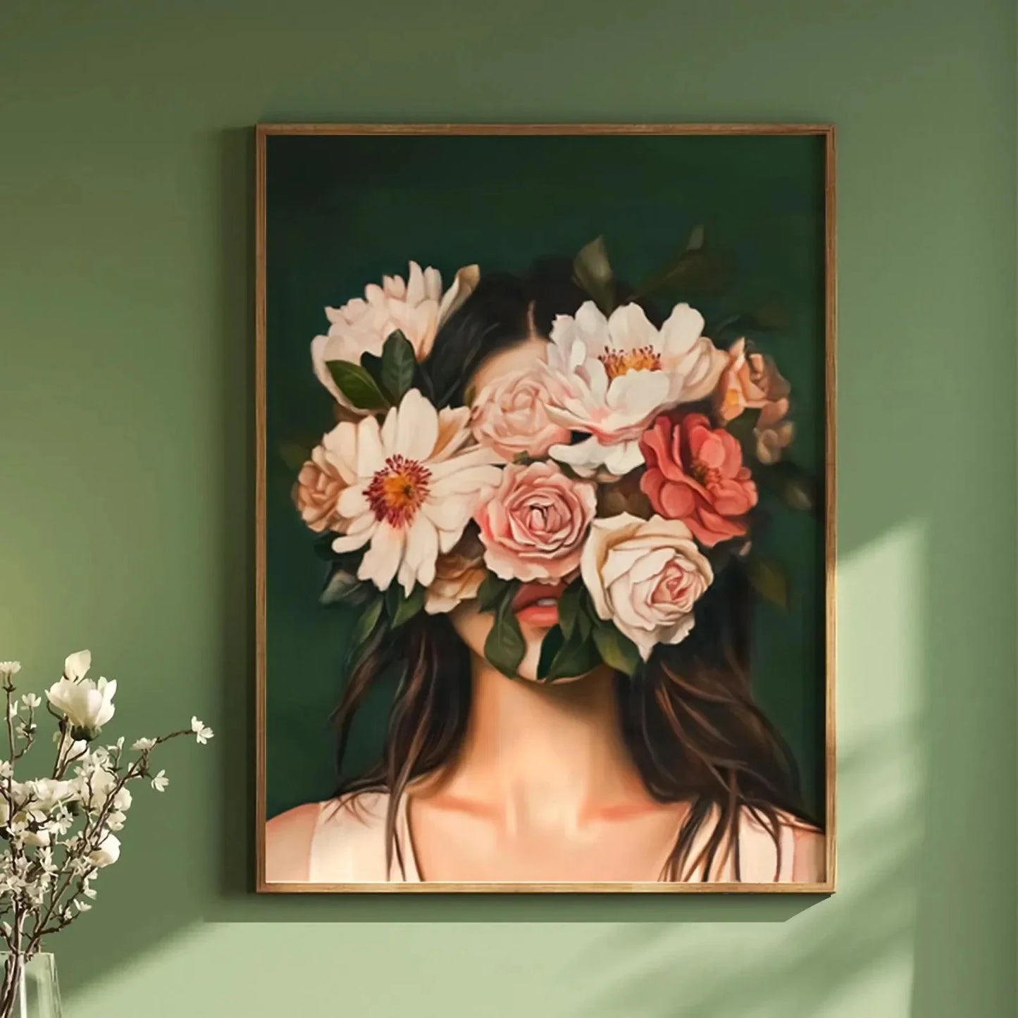 Green Abstract Flower Woman Canvas Print | Japandi Wall Art