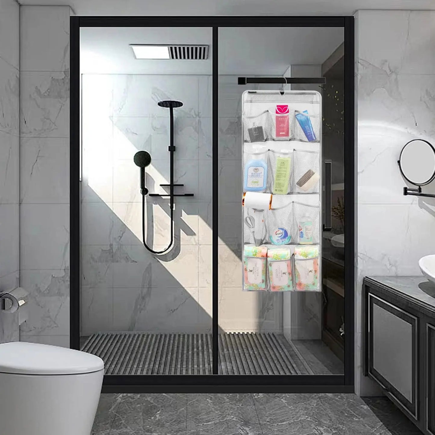 Quick-Dry Mesh Shower Organizer – 12 Pockets, 360° Rotating Hanger Peaceful Pleasures Health and Wellness