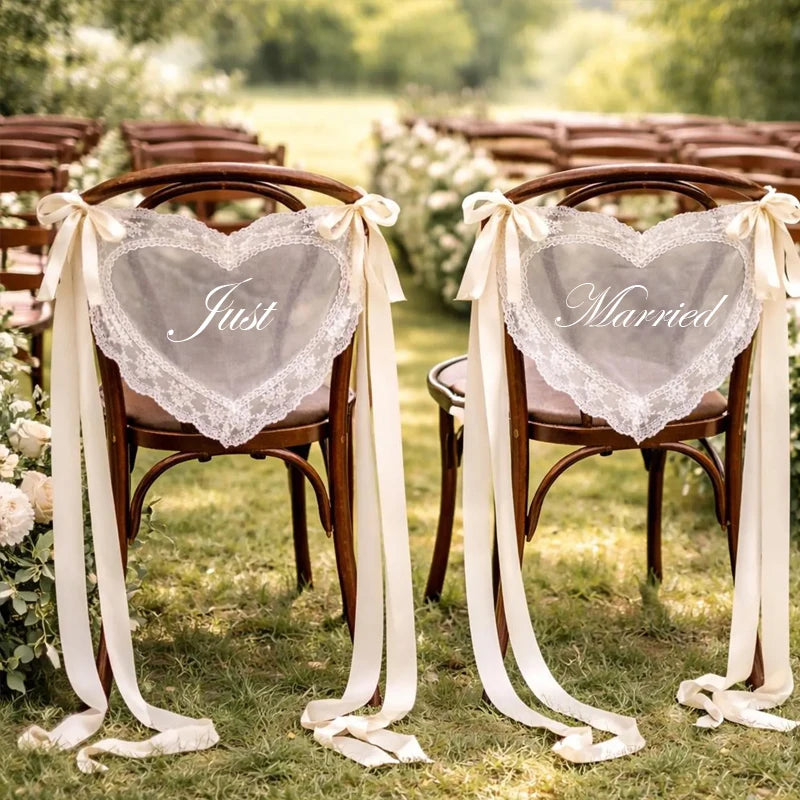 Just Married Heart Lace Chair Sign | Bride & Groom Wedding Decor