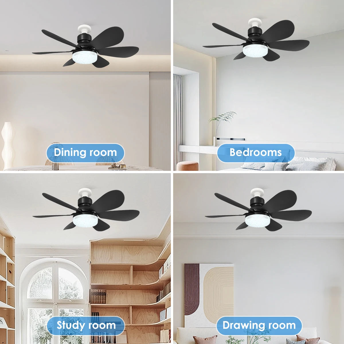 E27 Socket Ceiling Fan with LED Light & Remote Control