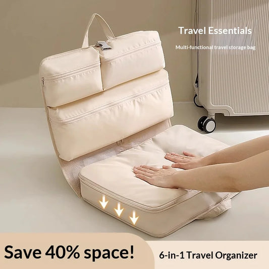 Portable Travel Compression Packing Cubes Set 6 Way Organized Storage for Clothes Foldable Hanging Design for Suitcase Luggage Peaceful Pleasures Health and Wellness