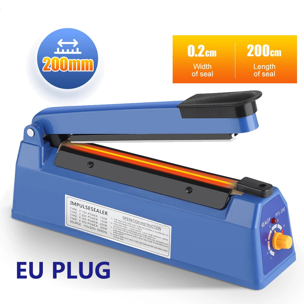 Impulse Sealer Machine Kitchen Food Plastic Manual Sealing 200mm Length Food Vacuum Storage Household 220V Heat Plastic Bag Seal Peaceful Pleasures Health and Wellness 200mm EU PLUG