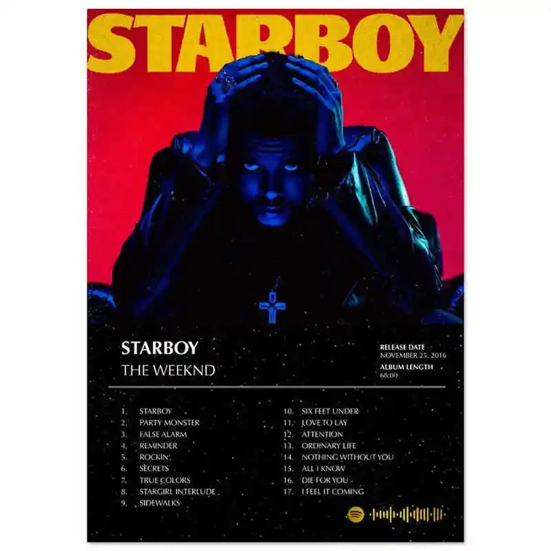 The Weeknd Canvas Wall Art | Starboy Hip Hop Poster Print