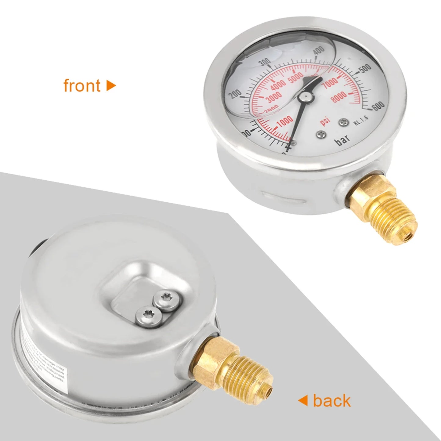 Pressure Gauge Meter Measuring Tool 0-600Bar 1 4 Dial Hydraulic Water