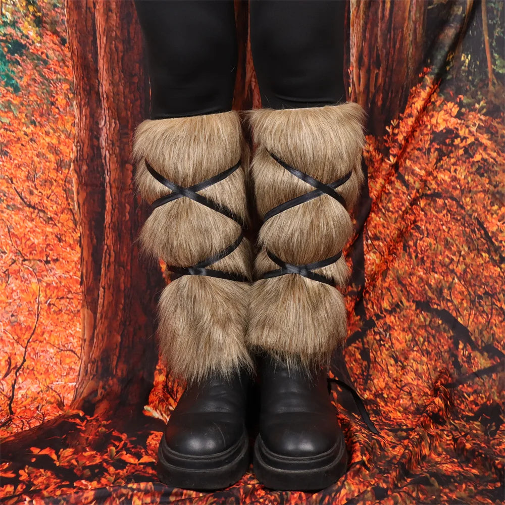 Medieval Leg Fur Leather Knight Warrior Armor Gaiter Boot Cover Spats