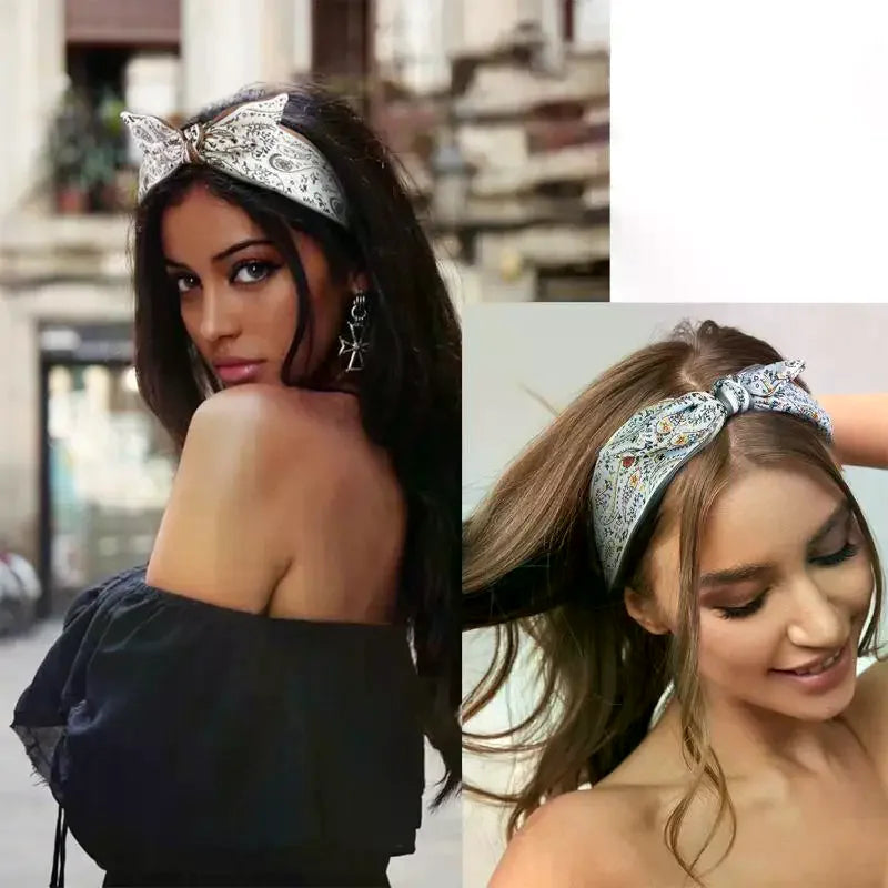 Floral Paisley Bohemian Rabbit Ear Headband | Stretchy