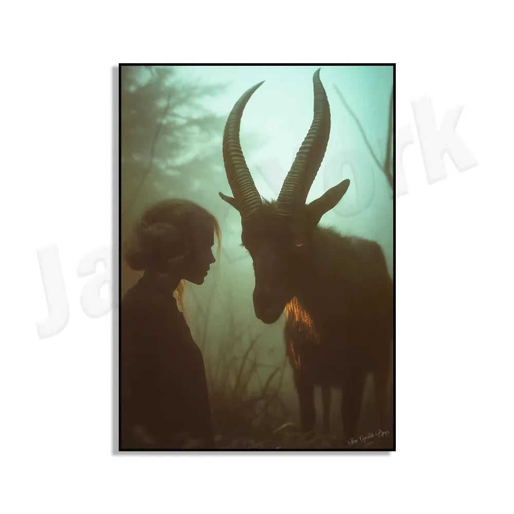 Black Phillip Goat in Cemetery Canvas Art - Satanic Gothic Pagan Wall Decor, Unframed Modern Horror Movie Poster for Home Decora Peaceful Pleasures Health and Wellness ZLH5083 100x150cm No Frame
