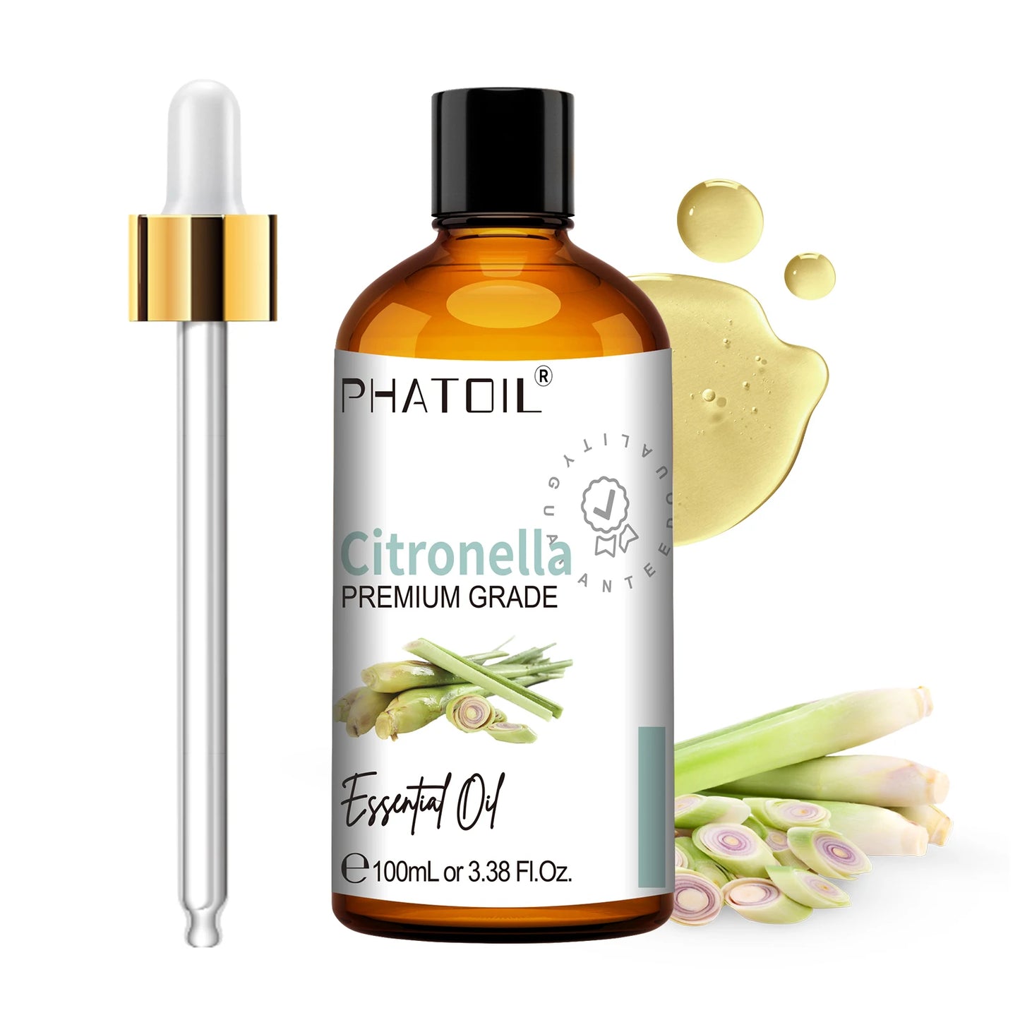PHATOIL 100ml(3.38 fl.Oz) Eucalyptus Peppermint Tea tree Vanilla Bergamot Aromatherapy Essential Oil For Diffuser,Candle Making Peaceful Pleasures Health and Wellness Citronella 100ml