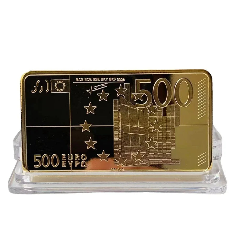 500 Euro Gold Banknote Bar Gold Plated Metal Bars Souvenir Gifts Soviet Commemorative Imitation Gold Bullion Peaceful Pleasures Health and Wellness 500 Euro Print
