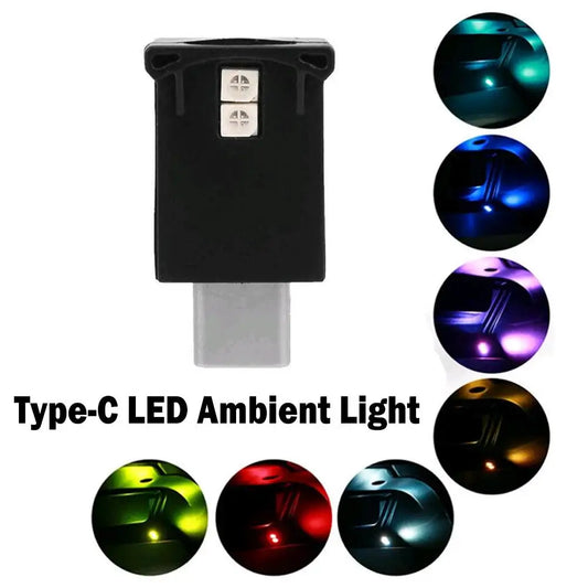 Type-C Adjustable Interior Atmosphere Lamp Car Interior Lamp LED Ambient Light 8 Colors RGB Dynamic Gradient Brightness Peaceful Pleasures Health and Wellness A