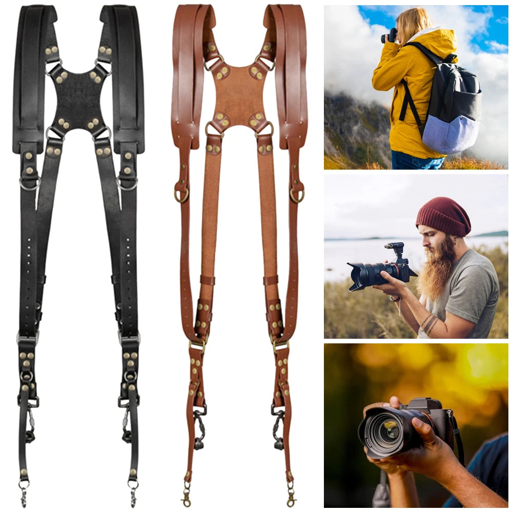 Universal Dual Camera Leather Strap Double Cameras Washable Harness Adjustable Carry Shoulder Straps For DSLR/SLR Cam Accessorie Peaceful Pleasures Health and Wellness