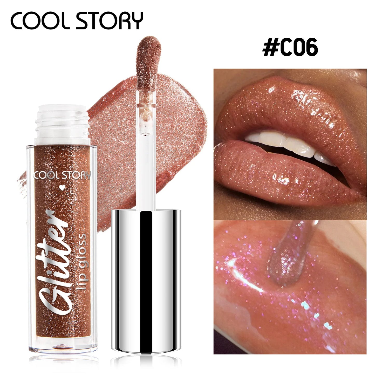 8-Color Glitter Lip Gloss | High Shine Pearl Lip Glaze with Sparkle