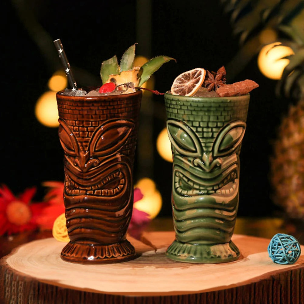 Hawaiian Cocktail Cups Creative Style Ceramic Mug Beer Beverage Tiki Mug Wine Mug Bar Tools Home Bar Party Drinkware Cups Peaceful Pleasures Health and Wellness