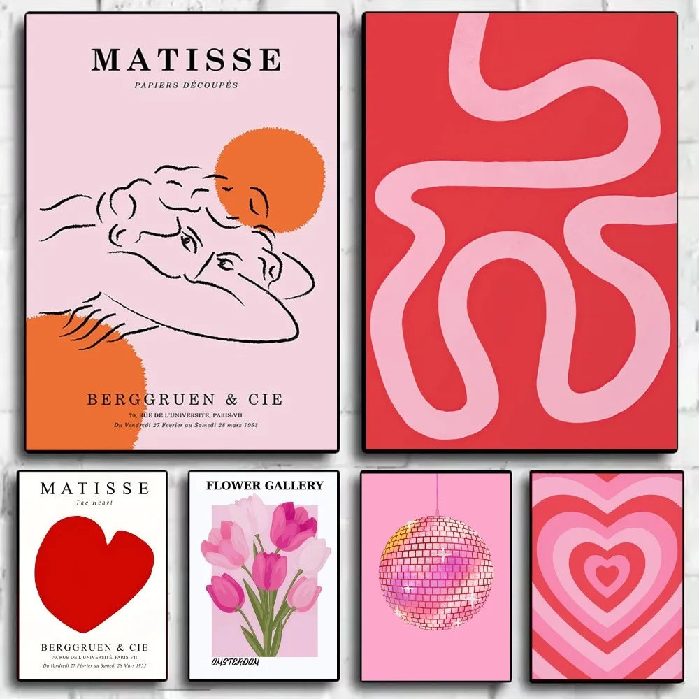 Abstract Pink Matisse Floral Art Poster | Waterproof Wall Décor Art Wall Poster Peaceful Pleasures Health and Wellness