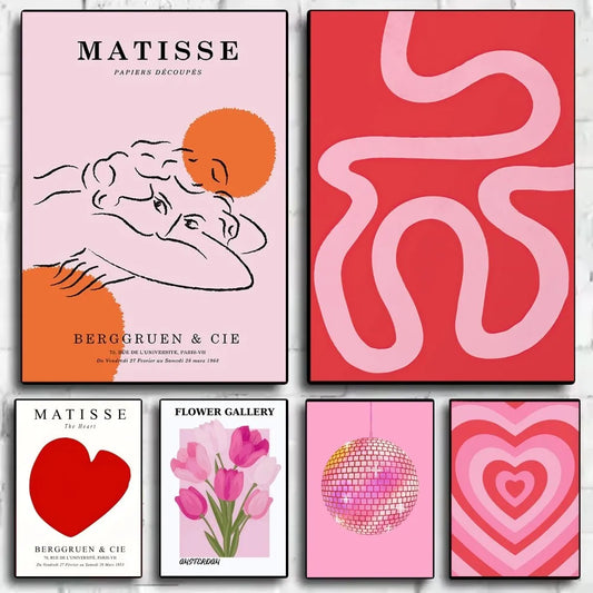 Abstract Pink Matisse Floral Art Poster | Waterproof Wall Décor Art Wall Poster Peaceful Pleasures Health and Wellness