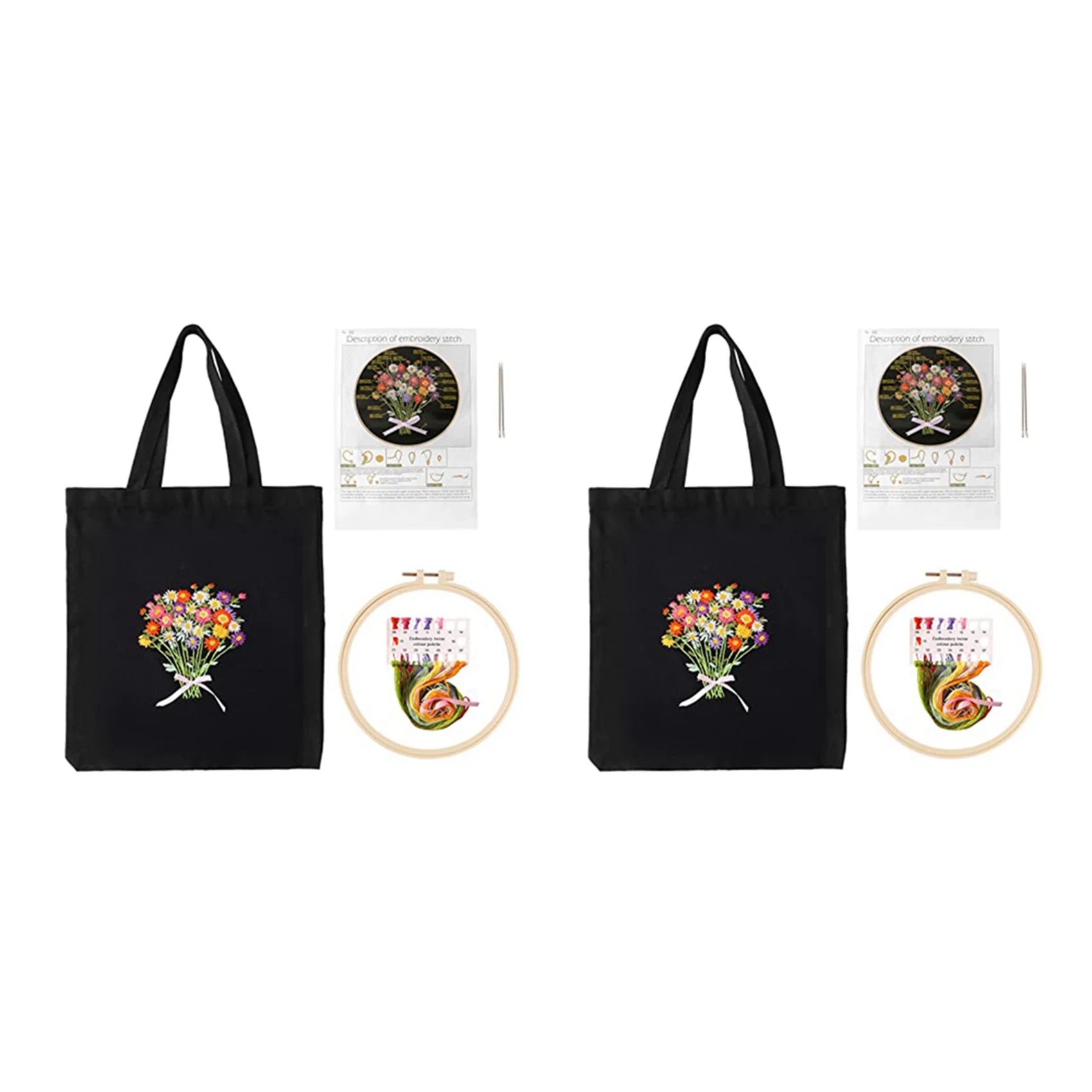 A36T-Embroidery Starter Kit For Beginners With 2 Canvas Tote Bag 2 Embroidery Hoop Thread And Needle-A Peaceful Pleasures Health and Wellness