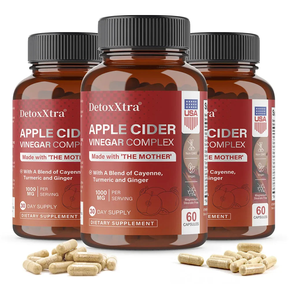 DETOXXTRA Apple Cider Vinegar Capsules 1000mg – 120 Ct