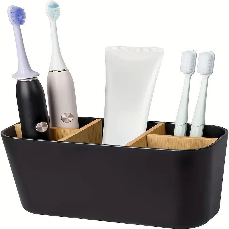 Bamboo Toothbrush Holder 5 Slots – Bathroom Countertop Organizer Toothbrush Holder Peaceful Pleasures Health and Wellness