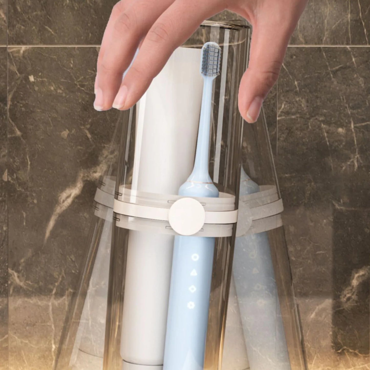 2-in-1 Travel Toothbrush Holder Cup 2-In-1 Wash Storage Transparent Design Suitable for School Outing Camping Peaceful Pleasures Health and Wellness