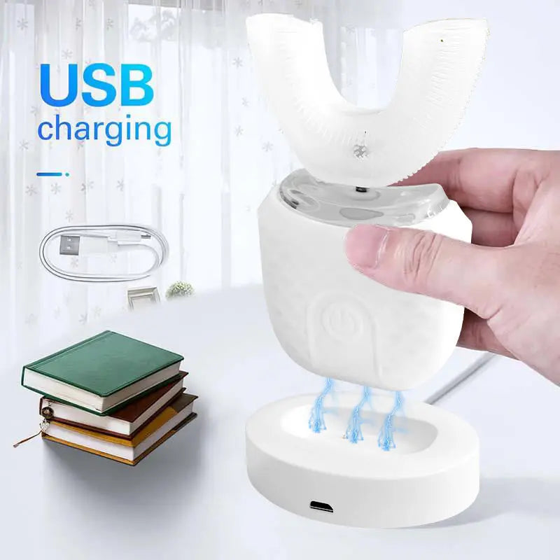 U-shaped ultrasonic IPX7 waterproof wireless electric toothbrush, featuring teeth whitening and deep cleaning functions Peaceful Pleasures Health and Wellness