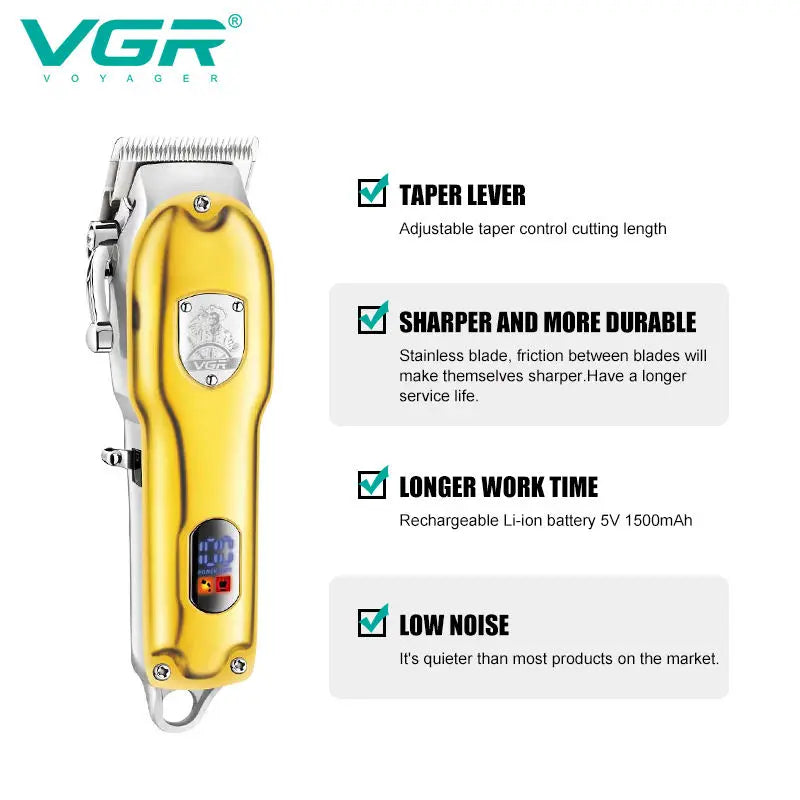 VGR metal hair trimmer electric hair clipper USB intelligent digital hair clipper hair salon home electric push shear V-652 Peaceful Pleasures Health and Wellness