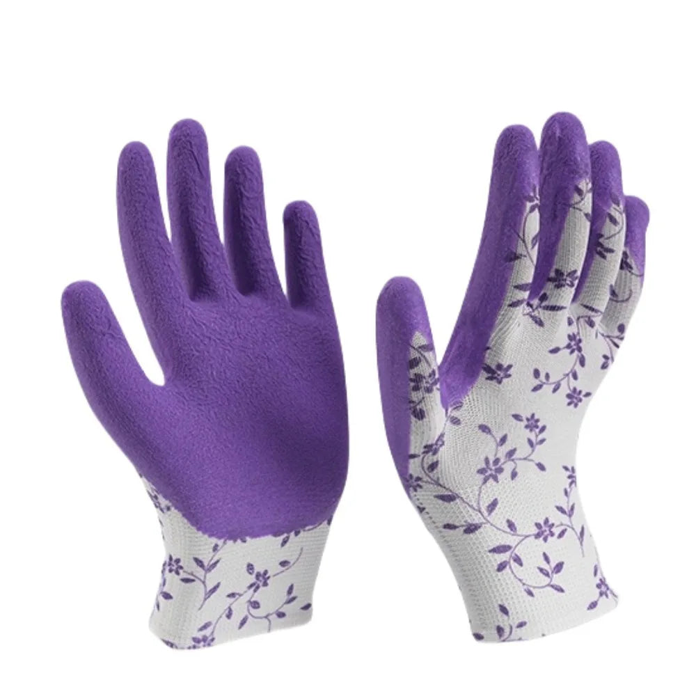 3Pairs Durable Breathable Gardening Gloves Comfortable Printed Latex Foam Gloves Lightweight Flexible Working Glove Farm Peaceful Pleasures Health and Wellness