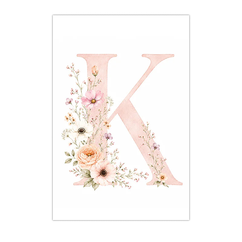 Custom Alphabet Wall Art Floral Rainbow Letter Canvas Painting Pink Poster Print Kids Room Wall Decor Peaceful Pleasures Health and Wellness