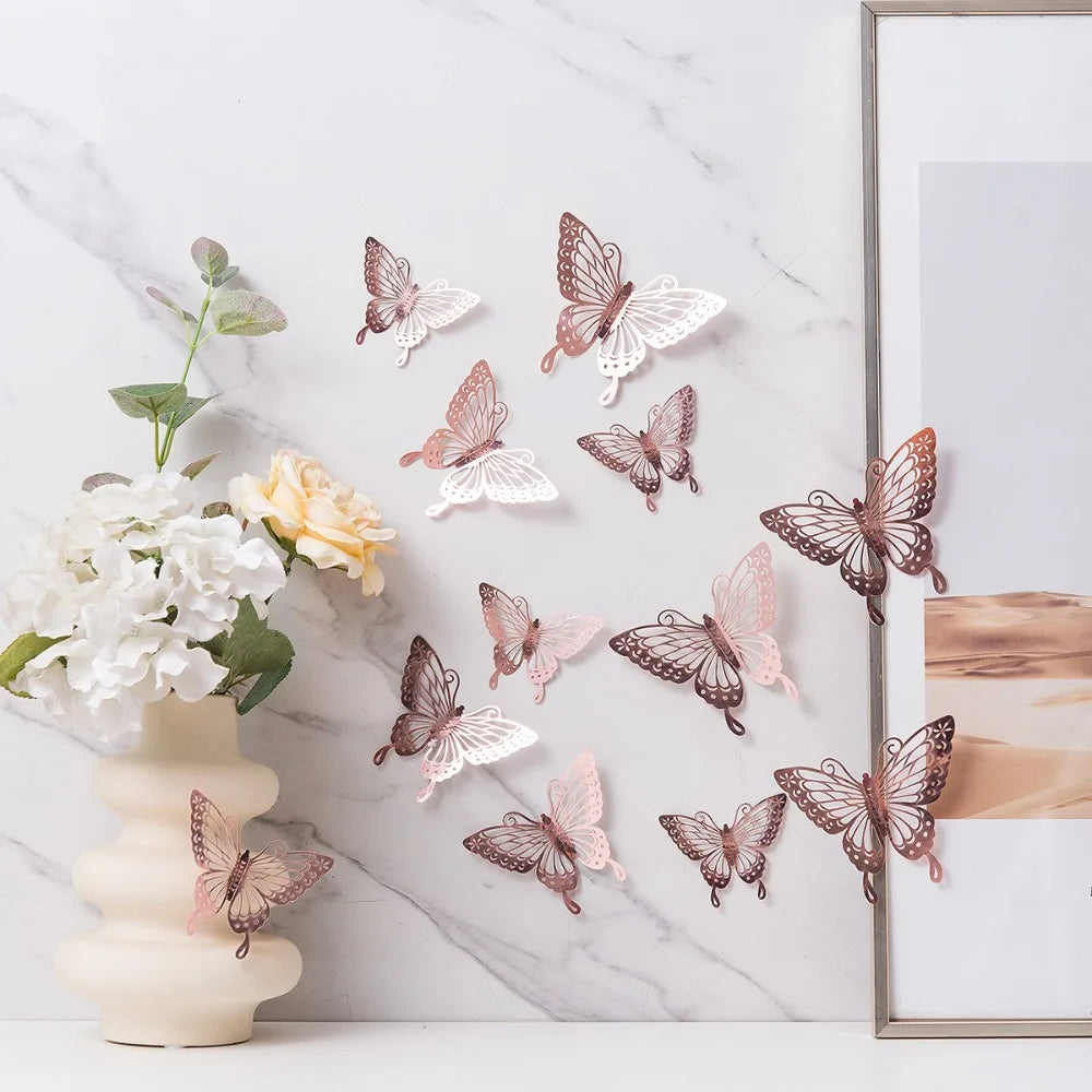 12pcs New 3D Butterfly Wall Stickers Self Adhesive Hollow Butterfly Butterfly Wallpaper DIY Decal Festival Decoration Peaceful Pleasures Health and Wellness