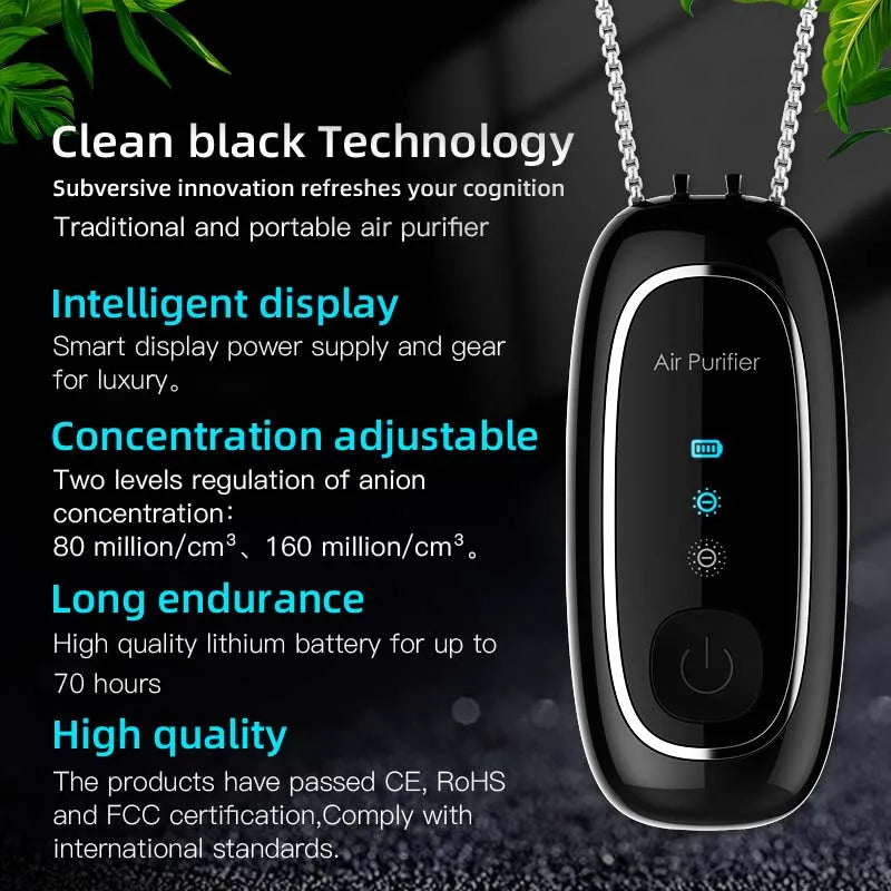 Manufacturer Wholesale Negative Ion Mini Wearable Necklace Air Purifier Kids Portable Outdoor Car Use USB/Battery Powered Peaceful Pleasures Health and Wellness