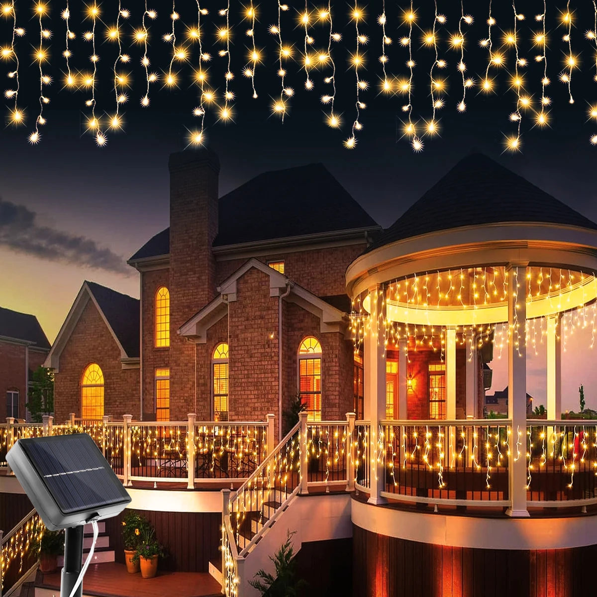 Solar Icicle Curtain String Lights – Outdoor Waterproof LED Decor