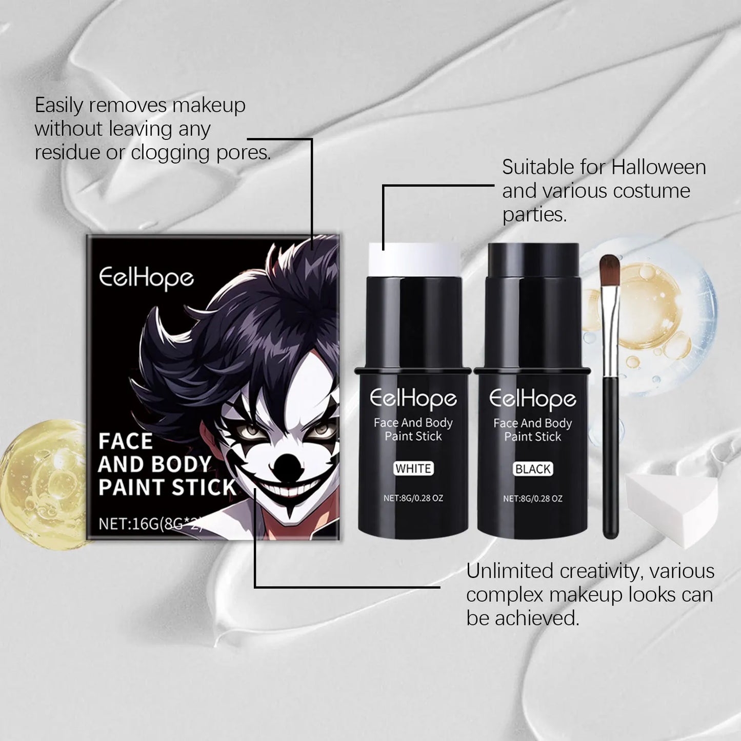 Black & White Face Body Paint Kit – Halloween & Cosplay Set