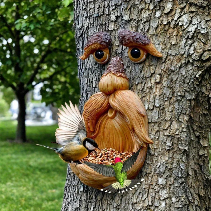 Tree Face Bird Feeder – Glow in Dark Old Man Garden Sculpture