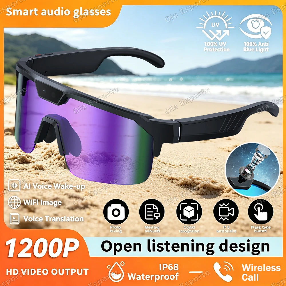 Smart Glasses bluetooth camera Recording Videos AI Photo Recognition Answer Call Waterproof Music Play Men Women Cycling Glasses Peaceful Pleasures Health and Wellness Bk-Pu