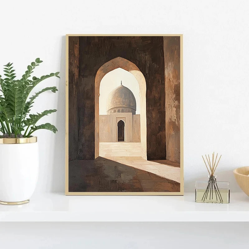 Islamic Mosque Archway Canvas Poster | Minimalist Beige Wall Art Canvas Wall Art Peaceful Pleasures Health and Wellness