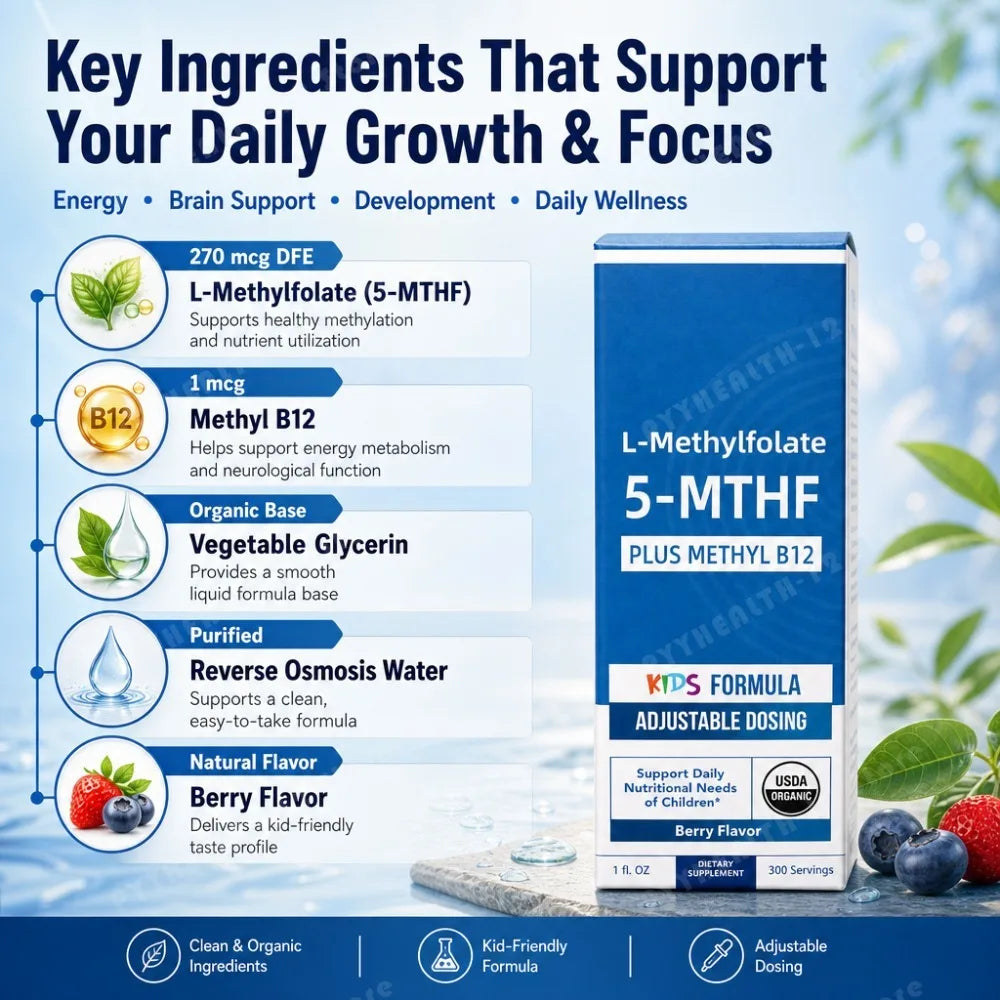 Kids L-Methylfolate 5-MTHF & Methyl B12 Drops | Organic Berry 30ml