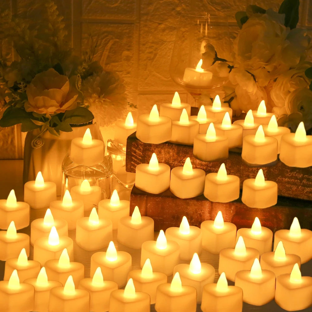 6-48Pc LED Flameless Candles Battery Operated Creative Wishing Tealight Warm White Fake Electric Candle For Halloween Christmas Peaceful Pleasures Health and Wellness 48PC Heart shape