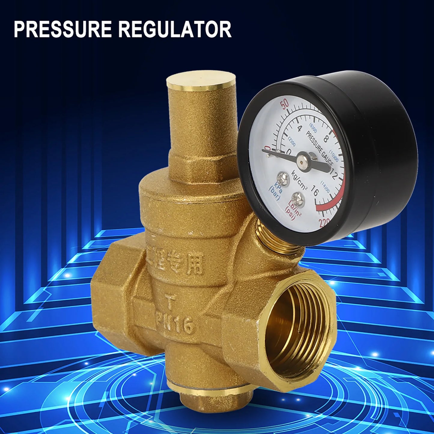 DN20 Brass Adjustable Water Pressure Regulator Reducer with Gauge Meter Brass Pressure Regulator Water Pressure Regulator Peaceful Pleasures Health and Wellness Default Title