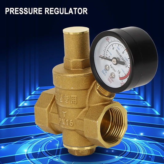 DN20 Brass Adjustable Water Pressure Regulator Reducer with Gauge Meter Brass Pressure Regulator Water Pressure Regulator Peaceful Pleasures Health and Wellness Default Title