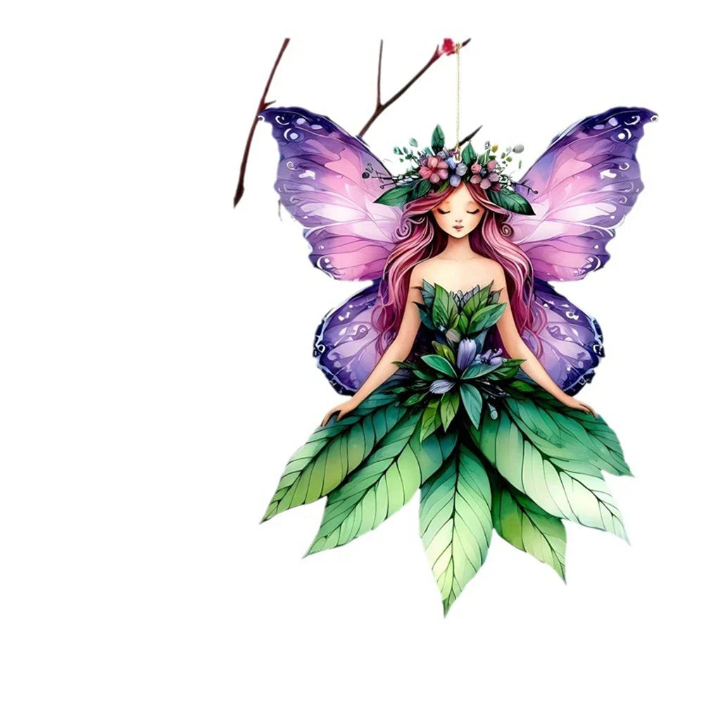 Acrylic Green Fairy Elf Car Rearview Mirror Pendant Charm