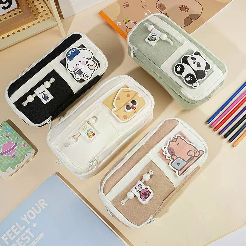 Panda Pencil Case – Cute Multi-Layer Canvas Pen Bag for Kids