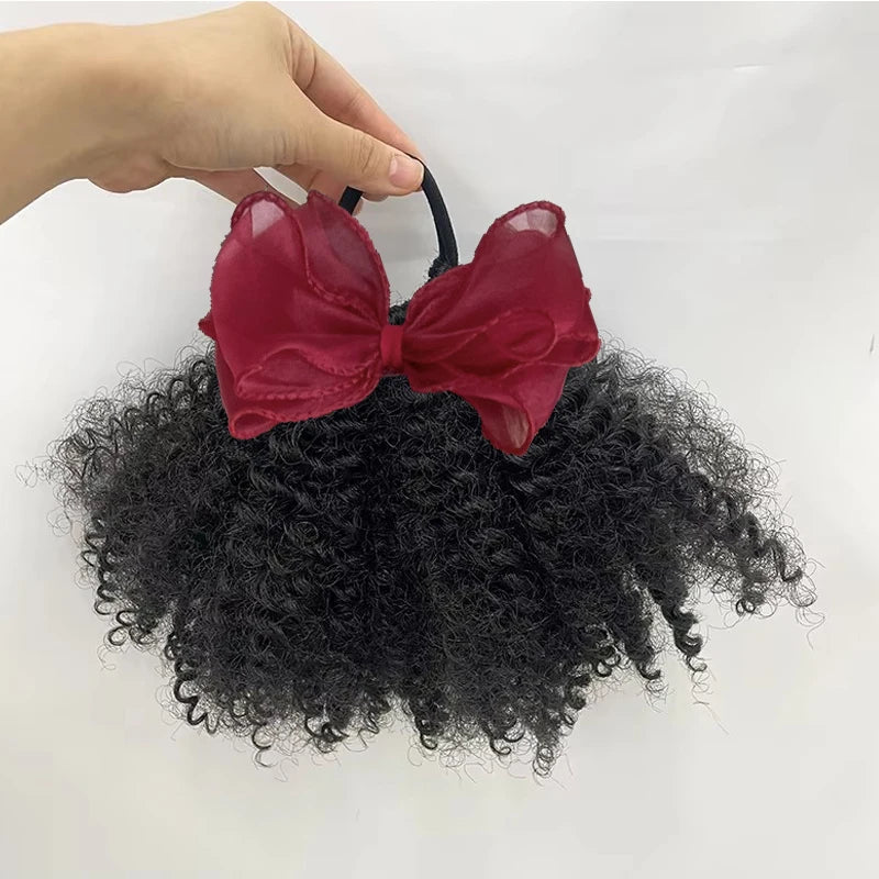 2pcs/ Luxury Kids Hair Buns Kids Afro Puff Soft Like Natural Human Hair Hand Feel Marley Kinky Bulk for Hair Girl with Elastic Peaceful Pleasures Health and Wellness colors 2