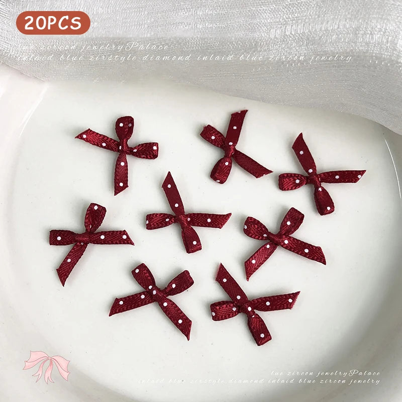 20Pcs Wave Dot Fabric Bowknot Bow Tie Charm Nail Art Jewelry Nail Ornament DIY Fairyism Nail Parts Accessories False Nails Decor Peaceful Pleasures Health and Wellness Red