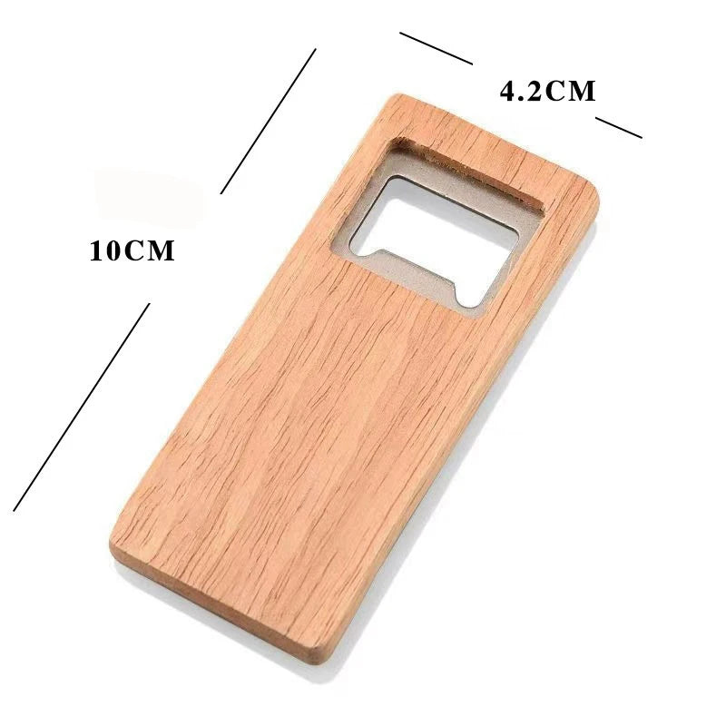 Stainless Steel Beer Bottle Opener with Square Wooden Handle