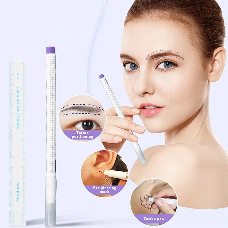 1pc Eyebrow Tattoo Skin Marker Pen With Ruler Permanent Makeup White Medical Sterile Surgical Microblading Supplies Peaceful Pleasures Health and Wellness