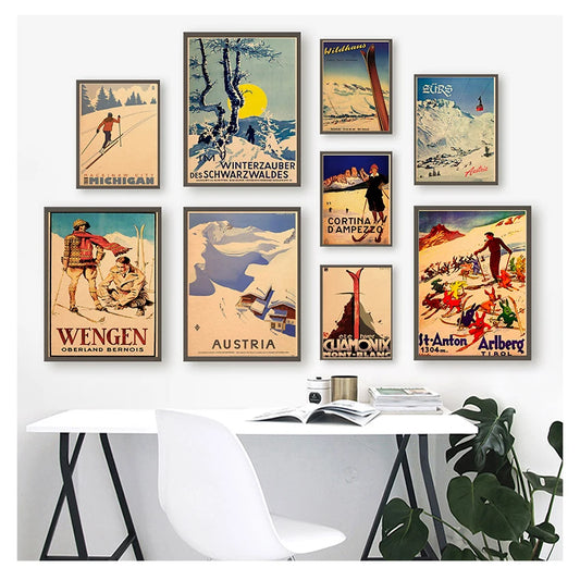 Vintage Skiing Canvas Poster | Retro Ski Wall Art Decor Canvas Wall Art Peaceful Pleasures Health and Wellness